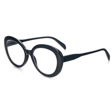 Imagem de Armação de óculos grande para mulheres, homens, retrô, armação redonda, lentes transparentes, Preto