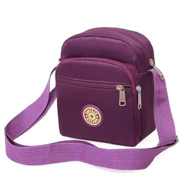 Imagem de Nova bolsa transversal de ombro com alça única floral de nylon com vários bolsos para mulheres e viagens, Roxa, Casual