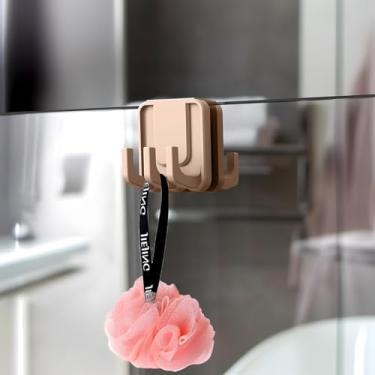 Imagem de Ganchos de chuveiro impermeáveis sobre porta de vidro ganchos de banheiro toalha pendurada escova de dentes dupla face gancho para economia de espaço