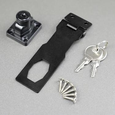 Imagem de Trava de ferrolho com chave, botão giratório de 10 cm, trava de segurança de aço inoxidável para gaveta, armários, portas, preto