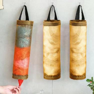 Imagem de 3 peças de armazenamento e organizador de saco plástico, prateleiras suspensas de lixo para cozinha, banheiro e uso doméstico (amarelo)