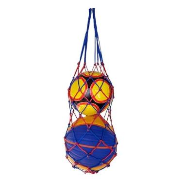 Imagem de Bolsa de rede de basquete para 2 bolas - Bolsa de bola para armazenamento de bolas esportivas basquete futebol (azul vermelho)