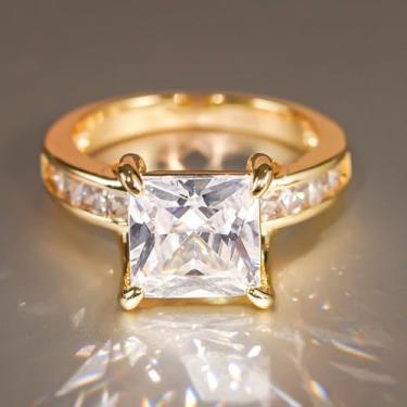 Imagem de Anéis de noivado de zircônia cúbica banhados a ouro, alianças de compromisso, festas noturnas, presentes de dia dos namorados, alianças de eternidade para mulheres, 7, Cobre, Sem pedra preciosa