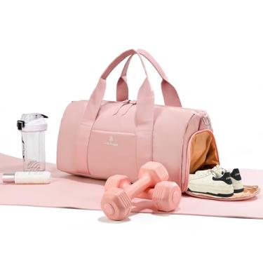 Imagem de Pequena bolsa de ginástica feminina com bolso molhado e compartimento de sapatos, linda mini bolsa esportiva esportiva para ioga, treino, dança, natação, rosa, Large