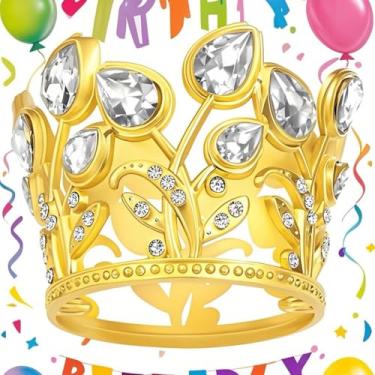 Imagem de Faixa de cabelo feminina de aniversário, mini coroa dourada e branca