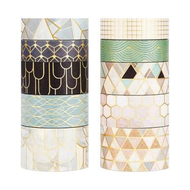 Imagem de Conjunto de adesivos Washi de 10 rolos de 3 m, adesivos de bronzeamento padrão decorativos para artes faça você mesmo artesanato suprimentos de diário scrapbook cartão embrulho