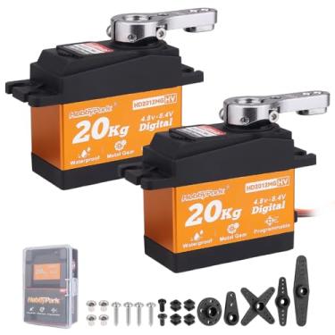 Imagem de HobbyPark Pack of 2 20KG Servo Waterproof RC Steering Servo All Metal Gears Standard Digital Servos for 1/10 1/12 RC Cars Crawlers Trucks Robot DIY Control Angle 180°, 0.09sec 5.0v-8.4v HV