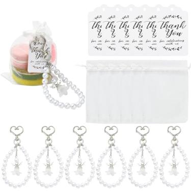 Imagem de LiQunSweet 10 peças de chaveiro de pulso com pingentes de anjo com fechos giratórios, etiquetas de papel e kit de bolsa de organza a granel para presente de casamento, lembrancinhas de festa, chá de