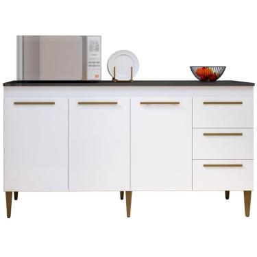 Imagem de Balcão De Cozinha Atenas 3 Portas 3 Gavetas Branco Kaiki Móveis