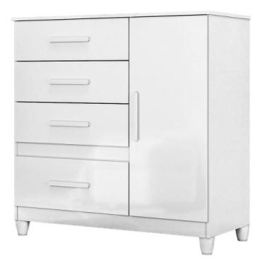 Imagem de Comoda Venus 4 Gavetas 1 Porta Com Pes 98 Cm Branco Flex Moval Branco 