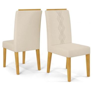 Imagem de Kit 2 Cadeiras De Jantar Estofadas Yasmin Dj Moveis Linho Neve Cedro -