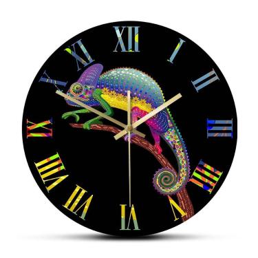 Imagem de Relógio de parede colorido camaleão de 30 cm silencioso sem tique-taque