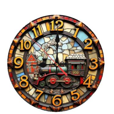 Imagem de Relógio de parede Vintage Steam Train 30 cm com design retrô sem tique-taque