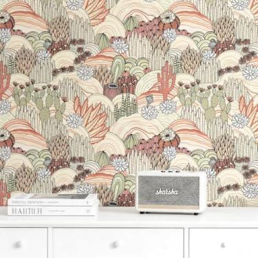 Imagem de Decotalk Papel de parede de plantas suculentas do deserto de 43 x 900 cm - papel de parede adesivo de cacto verde papel de parede para paredes quarto plantas verdes mural de parede vintage papel de