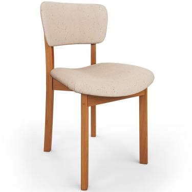 Imagem de Cadeira Dara para Sala de Jantar Estrutura em Madeira Estofada em Linho Bege Estilo Clá...