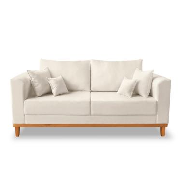 Imagem de Sofá Viena Beny 3 Lugares Com Base De Madeira Linho Bege