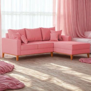 Imagem de Sofá 3 Lugares Beny Com Chaise Direito Suede Rosa
