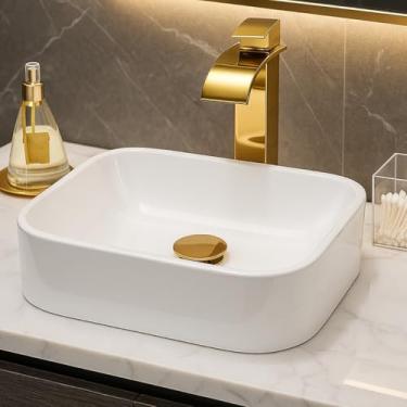 Imagem de Cuba Para Banheiro de Sobrepor Pia Apoio Lavabo Retangular Mármore Sintético Branca 37cm