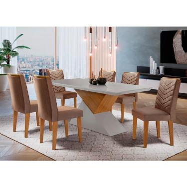 Imagem de Sala jantar Tampo MDF c/6 Cadeiras marrom, off white,imbuia