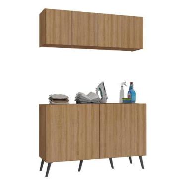 Imagem de Conjunto Lavanderia Retrô Multiuso Armário Aéreo E Balcão Mp5053 Rusti