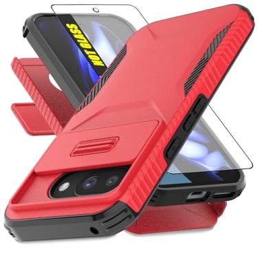 Imagem de AWZHYDT Capa para Google Pixel 9A | Capa de câmera deslizante integrada e protetor de tela [2 em 1] Capas protetoras resistentes à prova de choque para Pixel 9A (vermelho)