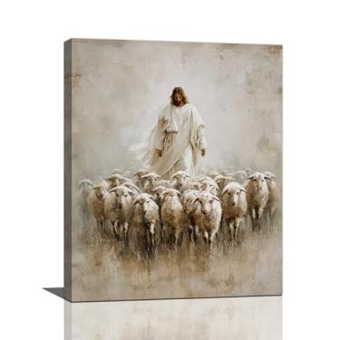 Imagem de Arte de parede Jesus e Cordeiro Cristão Jesus Cordeiro Tela Decoração de Parede Cristo Imagens Religiosas Impressão Emoldurada Decorações de Arte Presentes para Sala de Estar Quarto Sala de Oração