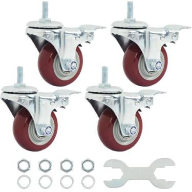Imagem de Caster Wheels Finnhomy Swivel de 8 cm com freio de 1000 kg, vermelho, 