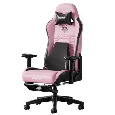 Imagem de AutoFull Cadeira para jogos C3, cadeira de jogos estilo corrida com suporte lombar ergonômico, cadeira de couro PU ajustável com encosto alto para PC com apoio para os pés, rosa