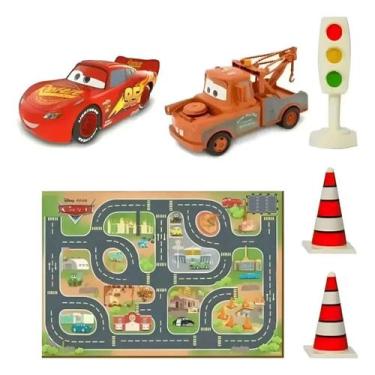 Imagem de Tapete Carros Mcqueen Matte Pista Gigante com Carrinhos e Acessorios C
