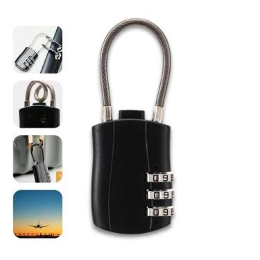 Imagem de Cadeado com Senha 3 Dígitos para Mala, Bagagem, Armário  Cabo de Aço R