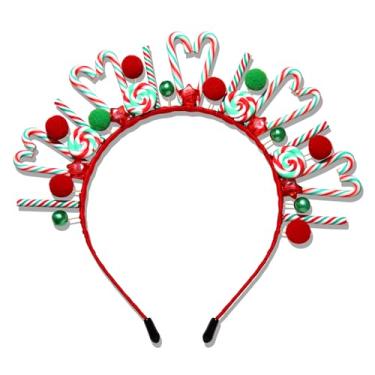 Imagem de HSWE Faixas de cabelo femininas de cristal de floco de neve com coroa de floco de neve divertida, vermelho, verde, bengala doce, pirulito, argola de cabelo para festas de Natal, acessórios de cabelo