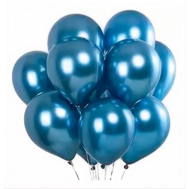 Imagem de 50 Balão Bexiga Metalizada Nº 10 Decoração De Festa Metalizada Aniversário Casamento Evento Painel (50,Azul)