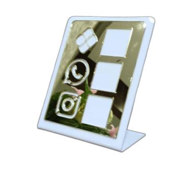 Imagem de Placa De Acrilico Pix Com 3 Qr Code Branco E Dourado Zap