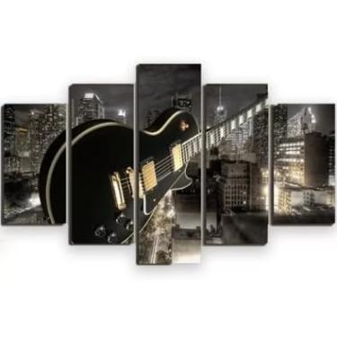 Imagem de Kit quadro decorativo 5 peças 95x60cm Guitarra Preta Show