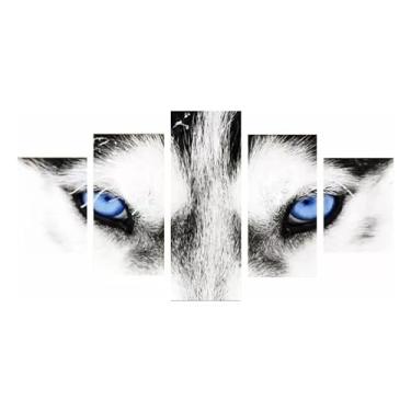 Imagem de Kit quadro decorativo 5 peças 95x60cm Lobo Olho Azul