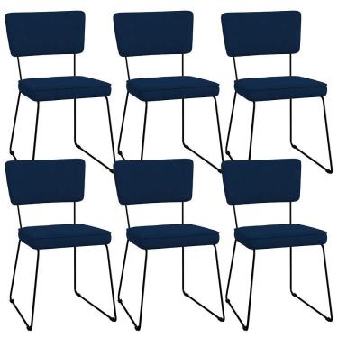 Imagem de Kit 06 Cadeiras Allana L02 Suede Azul Marinho