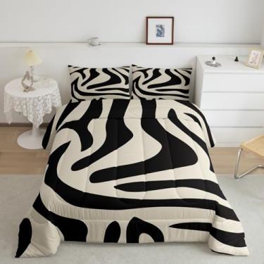 Imagem de Feelyou Conjunto de edredom preto Abstart moderno minimalista linha listrada conjunto de cama com 2 fronhas geometria arte neutra crianças queen roupas de cama grafite simples legal decoração de