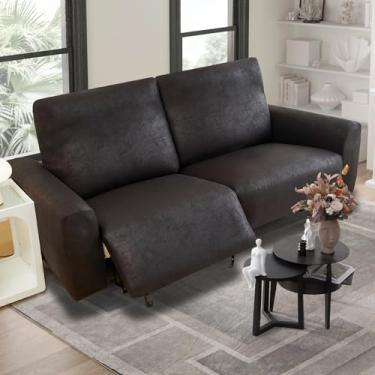 Imagem de vctops Capa de sofá reclinável de couro vintage, 6 peças, capa de sofá reclinável resistente à água, macia, antiderrapante, protetor de móveis para cães e gatos (preta, 2 lugares)