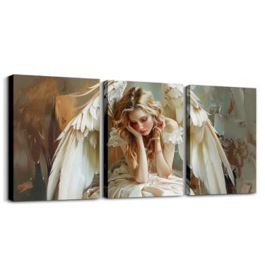 Imagem de Erosebridal Imagens de anjo para parede - Imagens abstratas de parede em tela de anjo - Pôster e impressões de asa - Arte mágica vintage para meninas para escritório e decoração de casa 30 x 40 cm x 3