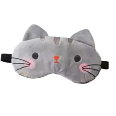 Imagem de Máscara De Dormir Tapa Olhos Descanso Bolsa Gel Gato Gatinho Para Adultos e Gat(Cinza + Protetor Auricular,2kit)