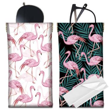 Imagem de CREATCABIN Estojo fino de óculos de sol de couro PU macio com 2 peças, bolsa portátil para óculos, bolsa para óculos, bolsa de viagem à prova d'água com pano de limpeza, presente para mulheres e