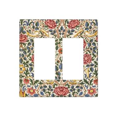 Imagem de JDAKHD William Morris Padrão de Flores Decorativas Capas Decorativas Dupla Decorador Gfci/Rocker Placa de Parede Estética Natureza Floral Botânico 2 Gang Luz Elétrica Placa de Interruptor Banheiro