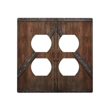 Imagem de JDAKHD Capas decorativas de madeira rústica, vintage, 2 gangues, placa de parede duplex, madeira, fazenda, campo, celeiro, porta, painel, elétrico, banheiro, quarto, cozinha, decoração