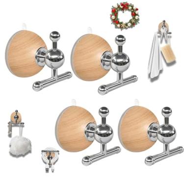 Imagem de XIEFFICH Ganchos de ventosa T-Bar – Resistentes, reutilizáveis, ganchos sem broca para pendurar toalhas, chaves, grinaldas (Burlywood, pacote com 4)