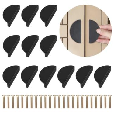 Imagem de Armários, puxadores de dedo semicírculo para cozinha, quarto, porta de móveis, armários, armários, puxadores de gaveta de meia lua, 12 peças de alças de armário com 24 parafusos, espaçamento de