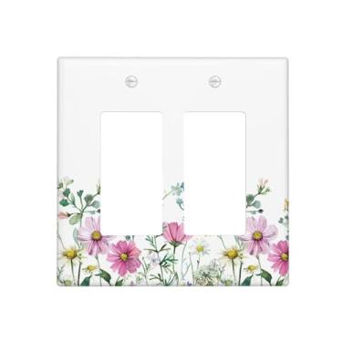 Imagem de JDAKHD Placa de parede decorativa botânica colorida com 2 gangs aquarela flores silvestres design Gfci regulador compatível com interruptor de luz para sala de estar e casas inteligentes