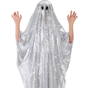 Imagem de Simlakey 1 fantasia de fantasma discoteca adulto Halloween fantasma poncho discoteca família fantasia fantasia cosplay para mulheres e homens (pequeno)