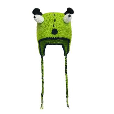 Imagem de Hshsclth Gorro engraçado de tricô de monstro com olhos e orelhas arregaladas, chapéu de crochê para crianças e adultos, Orelhas verdes e pretas, tamanho �nico