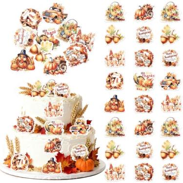Imagem de Pacote com 60 topos de cupcake comestíveis de Ação de Graças, folhas de bordo, abóbora, esquilo, galo, carro, picaretas de cupcake comestíveis, agradecemos, decorações de bolo para o tema de Ação de