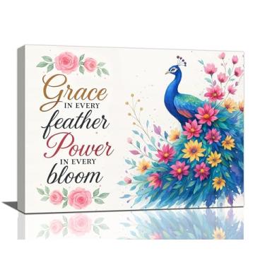 Imagem de Arte de parede de pavão elegante decoração de parede de pavão impressão em tela inspiradora imagens motivacionais decorações emolduradas presentes para mulheres meninas quarto banheiro sala de estar